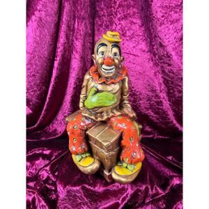 Vintage Decor 1970 Chalkware Bookend Happy Hobo Bozo Clown Progressive Products
